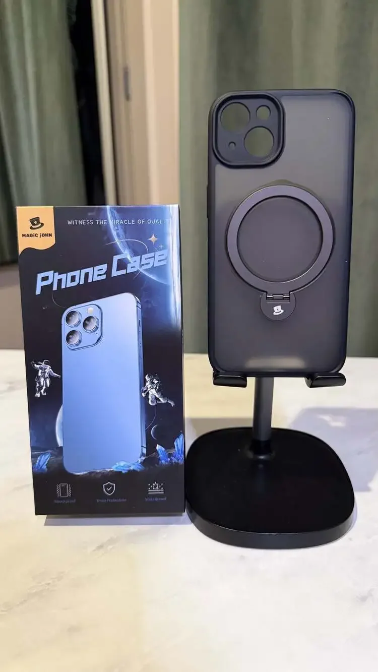 Magic John Black Translucent Matte Phone Case with Ring Kickstand for iPhone 13